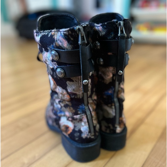 Sam Edelman Black Floral Print Lace Up Moto Combat Boots Size 8 - Picture 9 of 9